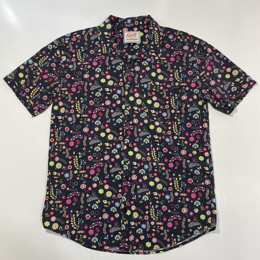 RSVLTS Men’s XL Floral Button Up Shirt “Flores De Noche” Navy Flower All Over